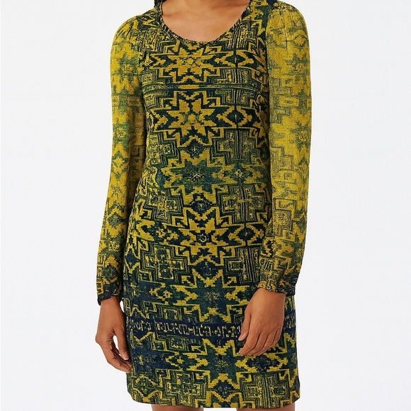 TWELFTH STREET BY CYNTHIA VINCENT Anthropologie Green Print Silk Dress Size 4 - Picture 1 of 9